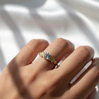 Botanical Blue Aquamarine Nature Engagement Ring | Floral Leaf Gold and Sterling Silver Ring | March Birthstone Ring