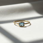 14K Gold Oval Blue Topaz December Birthstone Ring
