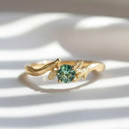 Blue Green Sapphire Engagement Ring | Sapphire Gemstone Solitaire | Ethical Birthstone 14K Gold Ring
