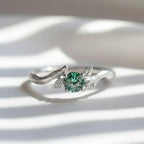 Green Blue Sapphire Woodland Ring | Leaf Motif Nature Sterling Silver Ring | Solid Gold Engagement Ring