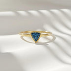 Triangle Bezel Set Ring | Blue Sapphire Diamond Green Emerald Gemstone Trillion Cut Promise Ring | 14K Solid Gold Minimal Stackable Ring