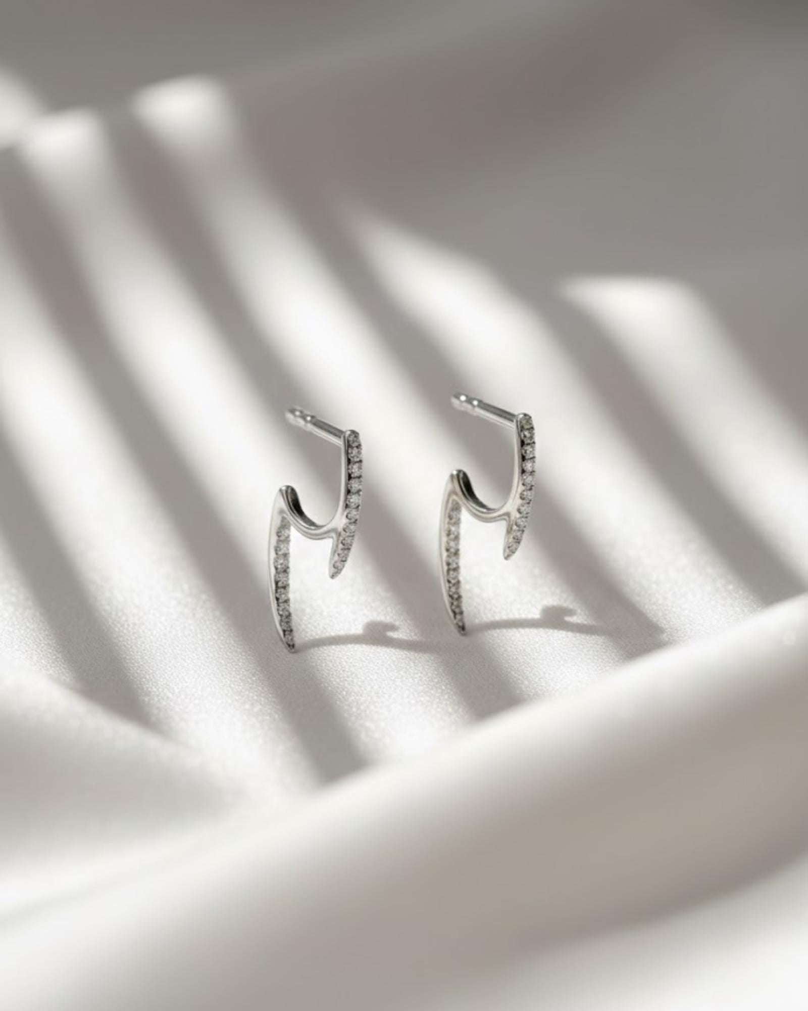 14K Solid Gold Double Spike Pavé Diamond Studs Earrings