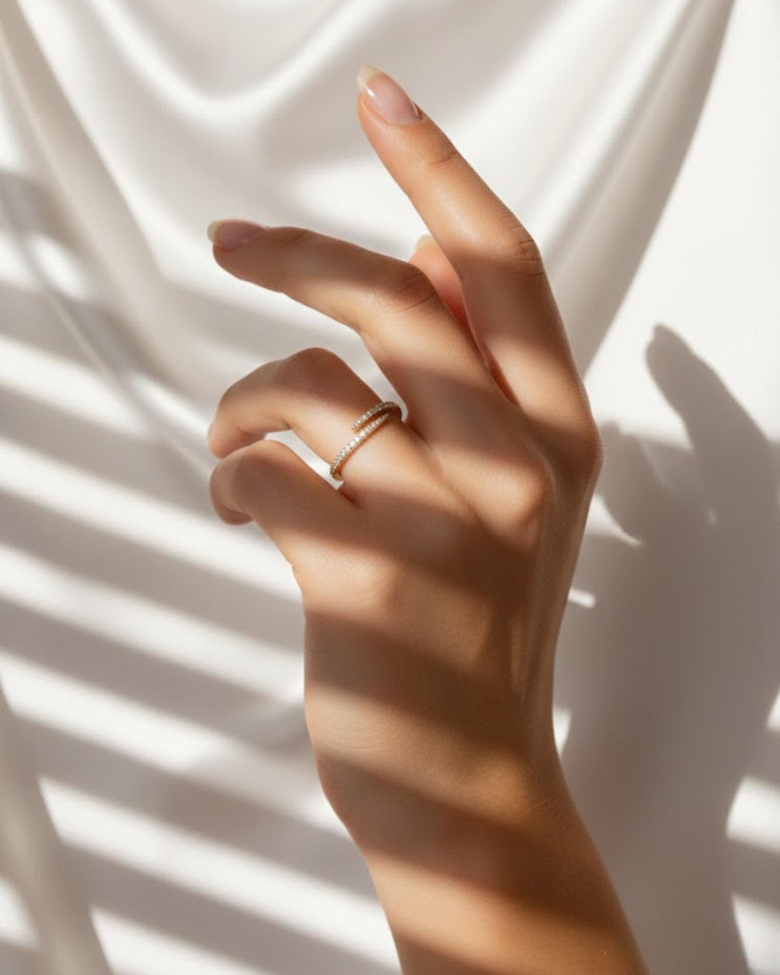 Pavé Wrap Around Claw Ring | Moissanite Bypass Ring | 14K Gold Sterling Silver Ring