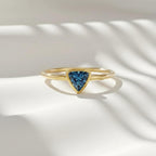 Bezel Triangle Sapphire Ring | Minimal September Birthstone Ring | 14K Solid Gold Stackable Ring