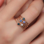 Personalized Birthstone Ring – Choose Your Month's Gemstone in Solid 10K, 14K or 18K Yellow, White or Rose Gold, Dainty 1.2mm Band