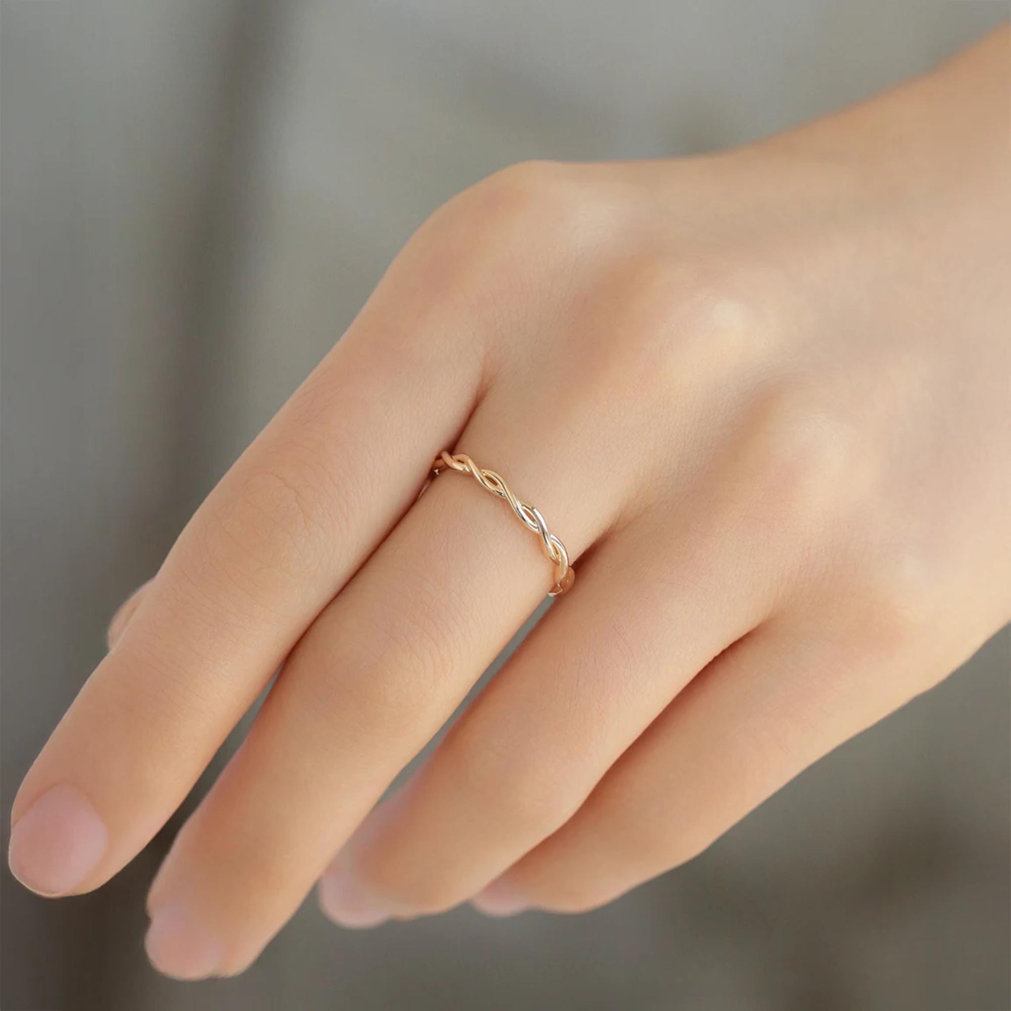 Modern Spiral Crossover Sterling Silver Ring | 10K Solid Gold Twisted Band in Yellow, White & Rose