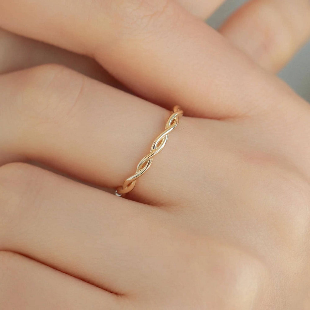 Modern Spiral Crossover Sterling Silver Ring | 10K Solid Gold Twisted Band in Yellow, White & Rose