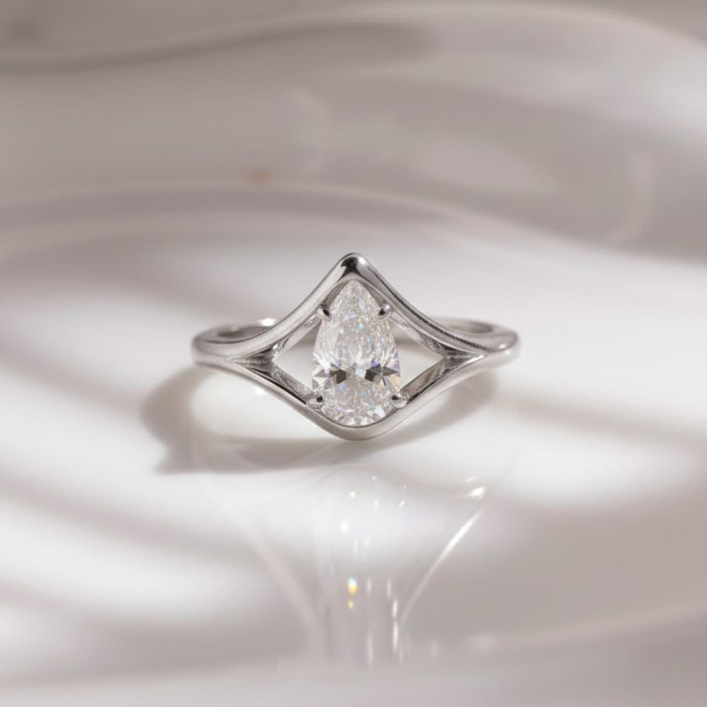 Split Shank Pear Moissanite Ring | Teardrop Solitaire Engagement Ring | Solid Gold Promise Ring