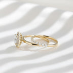 14K Solid Gold Oval Lab Diamond Bridal Set | IGI Certified Halo Engagement Ring & Wedding Band Set By Mirae Jewelry
