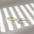 14K Solid Gold Oval Lab Diamond Bridal Set | IGI Certified Halo Engagement Ring & Wedding Band Set By Mirae Jewelry