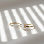 14K Solid Gold Oval Lab Diamond Bridal Set | IGI Certified Halo Engagement Ring & Wedding Band Set By Mirae Jewelry