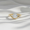Round Diamond Solitaire Ring | 1 Carat Lab Grown Diamond Curved Engagement Ring | 14K Yellow Gold Ring