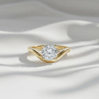 Round Diamond Solitaire Ring | 1 Carat Lab Grown Diamond Curved Engagement Ring | 14K Yellow Gold Ring