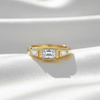 1 Carat Three Stone Emerald Diamond Band | IGI Certified 7/8 CTW Lab Grown Diamond Ring | 14K Yellow Gold