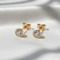 Round Brilliant Cut Bezel Set Moissanite Stud Earrings | 14K Gold Moissanite Earrings | 1 Carat Ethical Sparkling Studs
