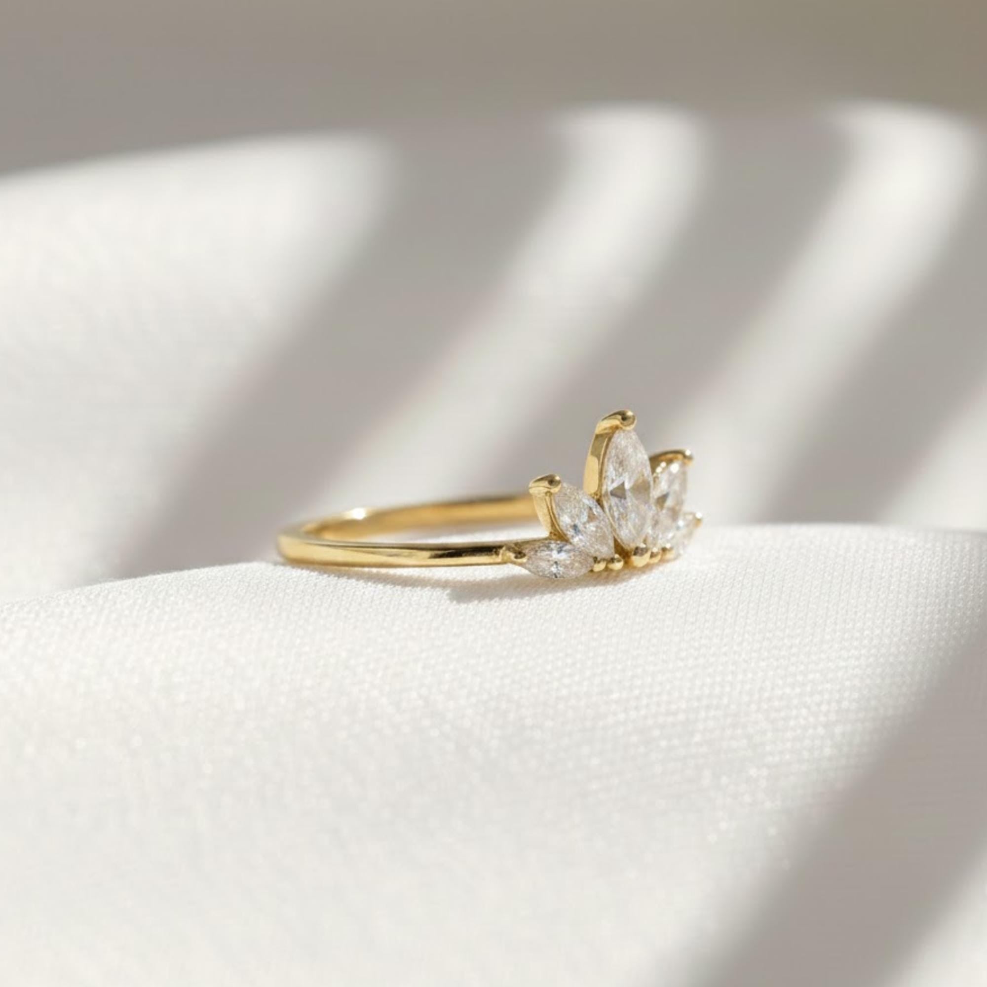 Lotus Marquise Diamond Ring | Dainty Lab Grown Diamond Ring | 14K Gold Minimalist Engagement Band