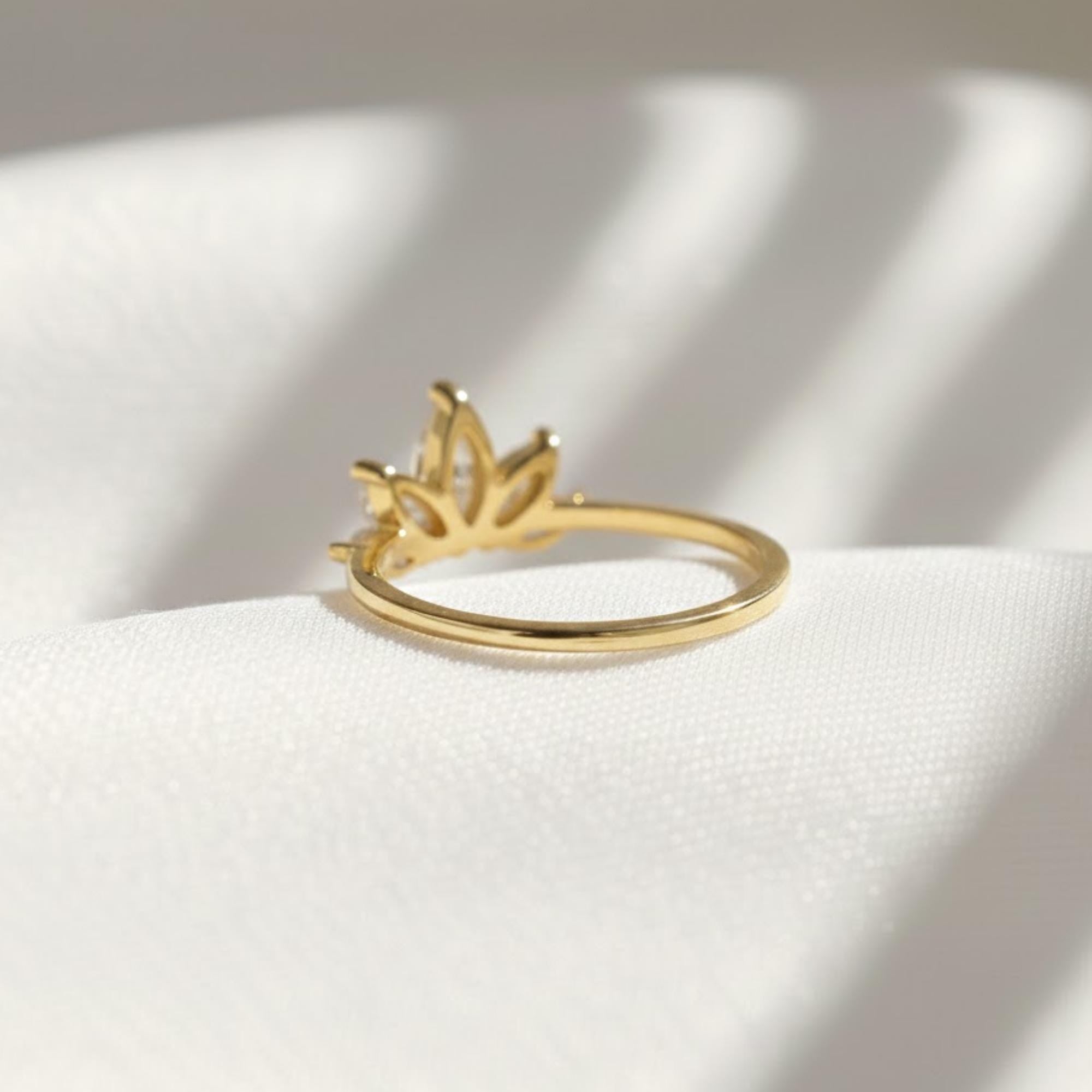 Lotus Marquise Diamond Ring | Dainty Lab Grown Diamond Ring | 14K Gold Minimalist Engagement Band