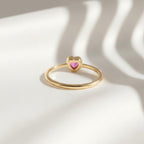 Ruby Heart Pinky Ring | Dainty Bezel Heart Ring | 14K Solid Gold Romantic Gift