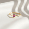 Ruby Heart Pinky Ring | Dainty Bezel Heart Ring | 14K Solid Gold Romantic Gift