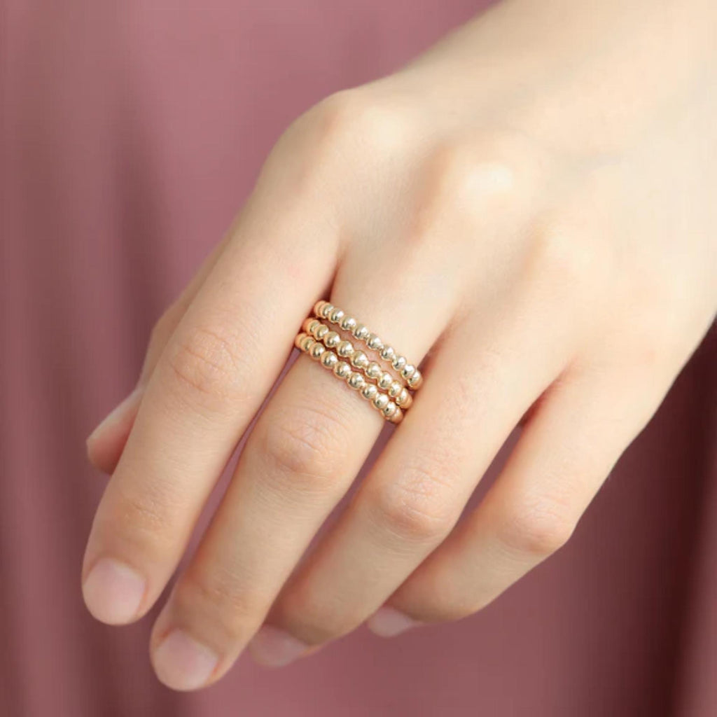 Beaded Gold Ring Dots Band, Minimalist Stacking Ring, 14K Yellow White Rose Gold, Textured Dainty Gold Jewelry for Everyday Wear