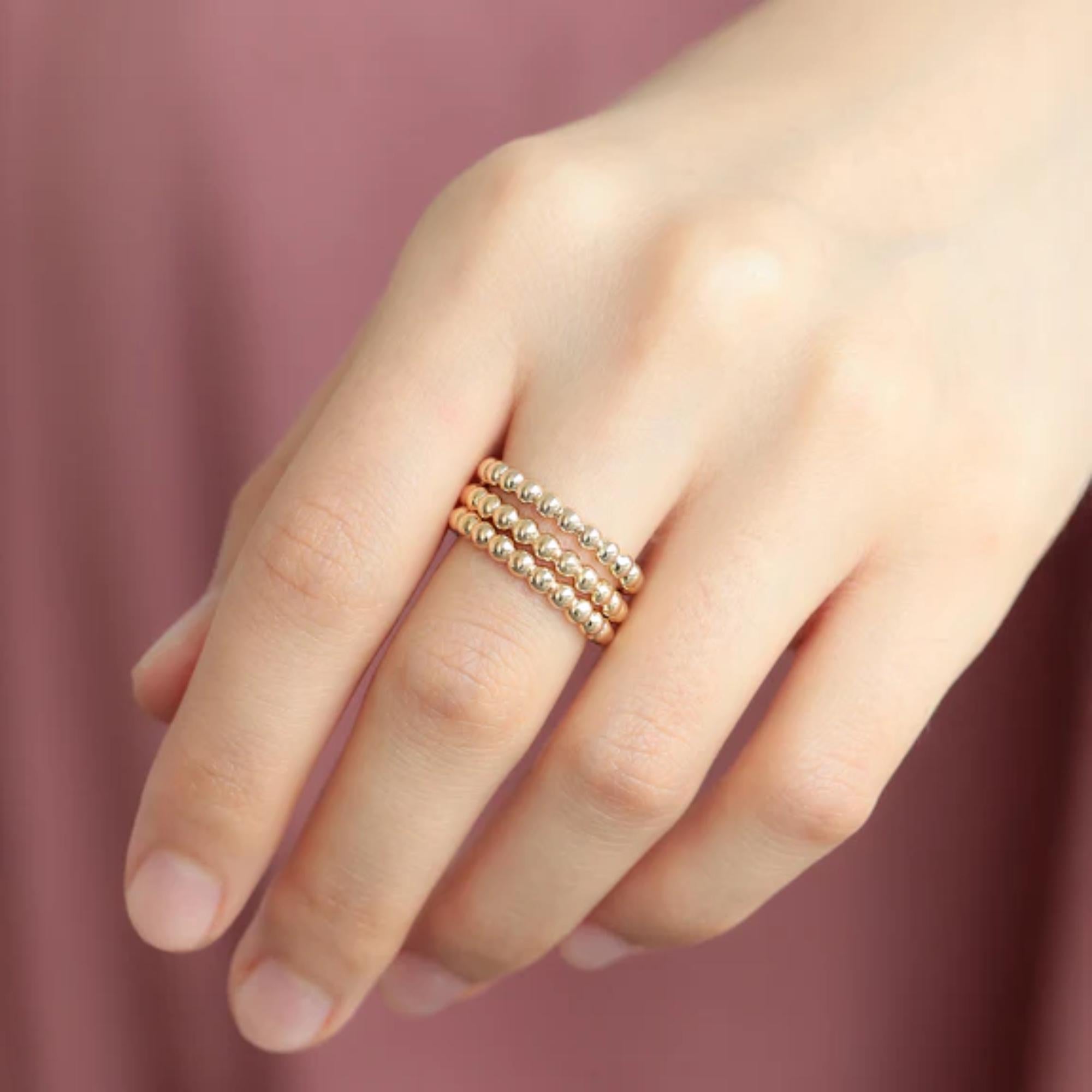 Beaded Gold Ring Dots Band, Minimalist Stacking Ring, 14K Yellow White Rose Gold, Textured Dainty Gold Jewelry for Everyday Wear