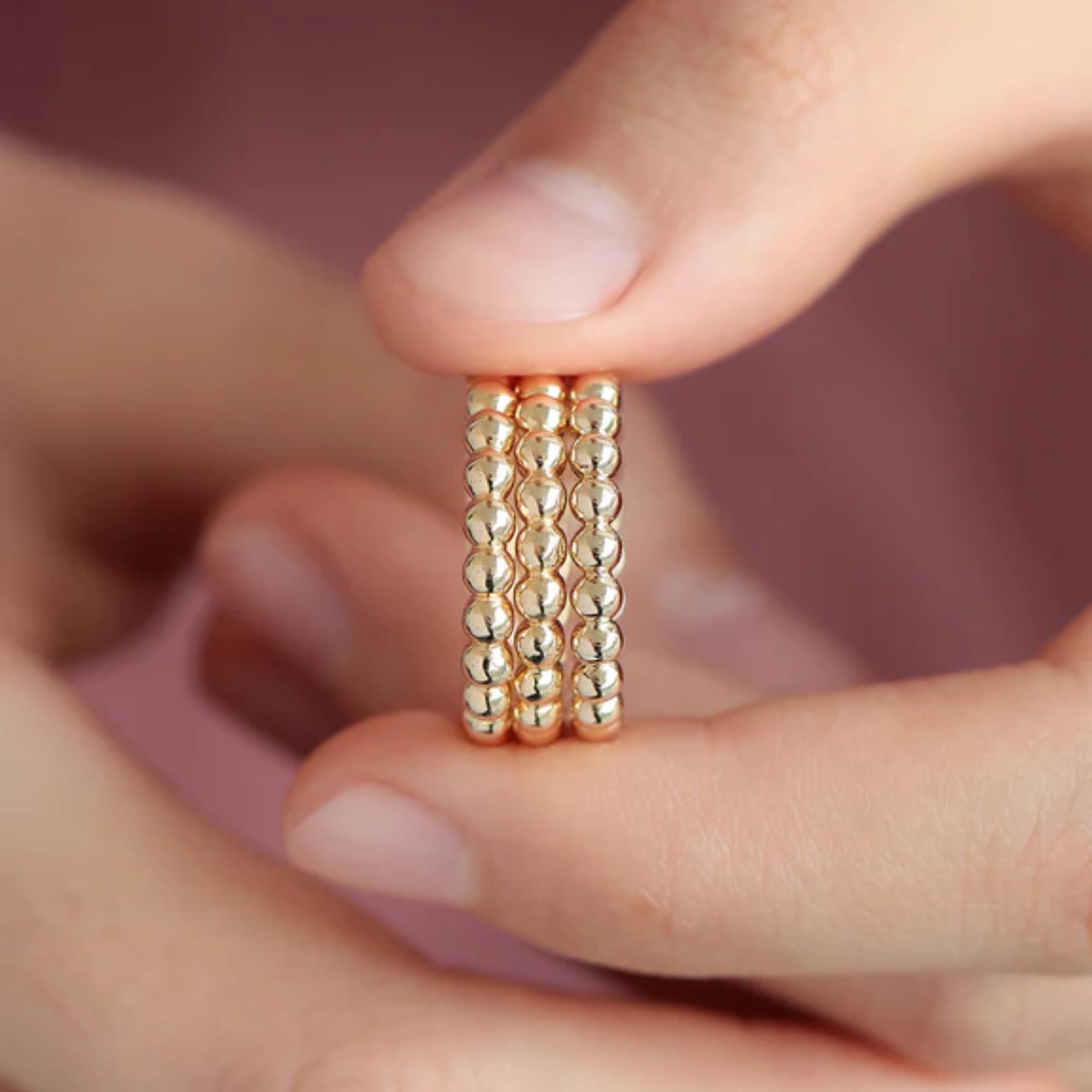 Beaded Gold Ring Dots Band, Minimalist Stacking Ring, 14K Yellow White Rose Gold, Textured Dainty Gold Jewelry for Everyday Wear