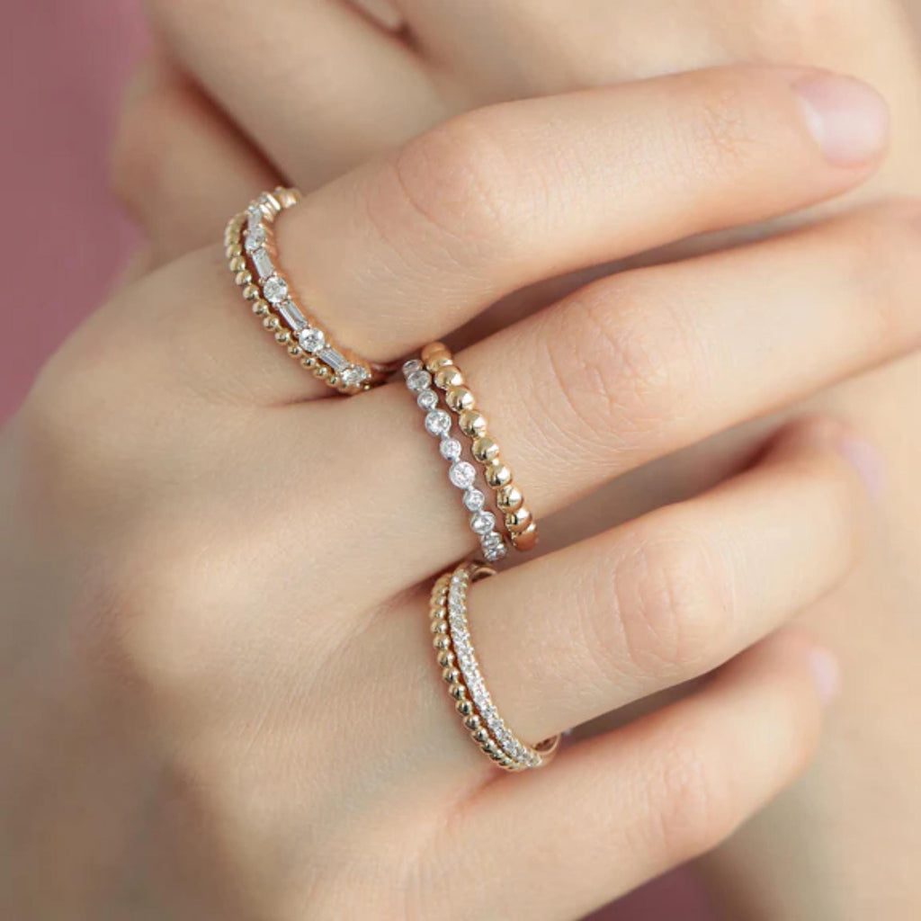Beaded Gold Ring Dots Band, Minimalist Stacking Ring, 14K Yellow White Rose Gold, Textured Dainty Gold Jewelry for Everyday Wear