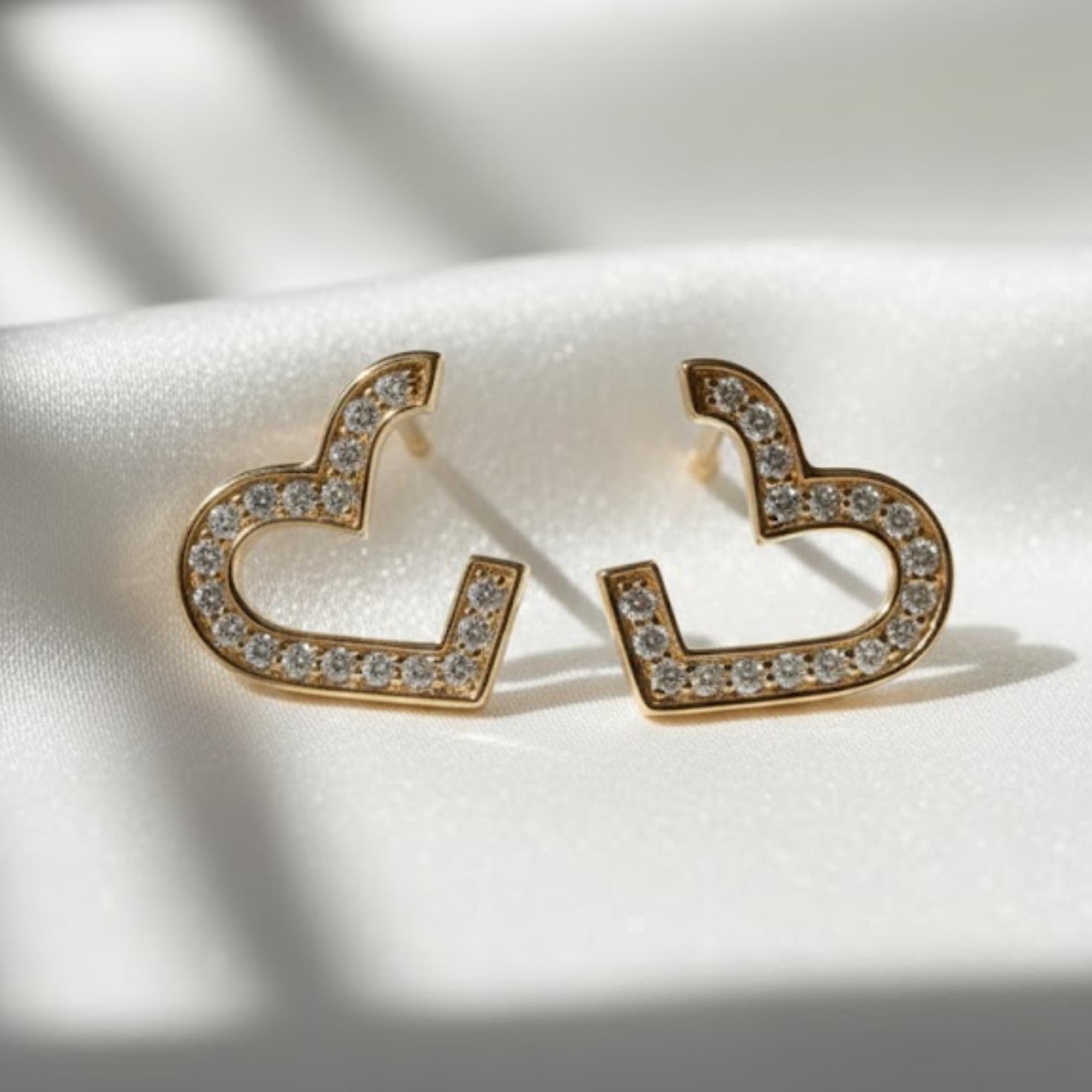 14K Small Pave Heart Lab Diamond Wrap Hoops Earrings