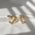 14K Small Pave Heart Lab Diamond Wrap Hoops Earrings