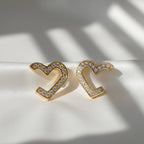 14K Small Pave Heart Lab Diamond Wrap Hoops Earrings