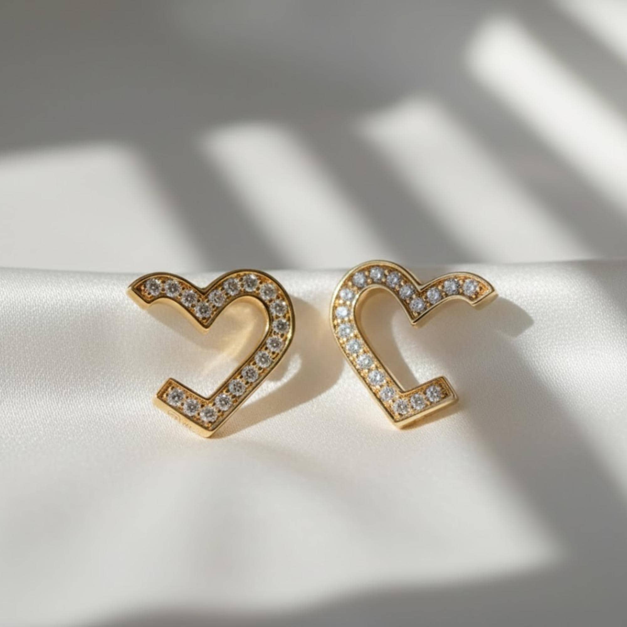 14K Small Pave Heart Lab Diamond Wrap Hoops Earrings