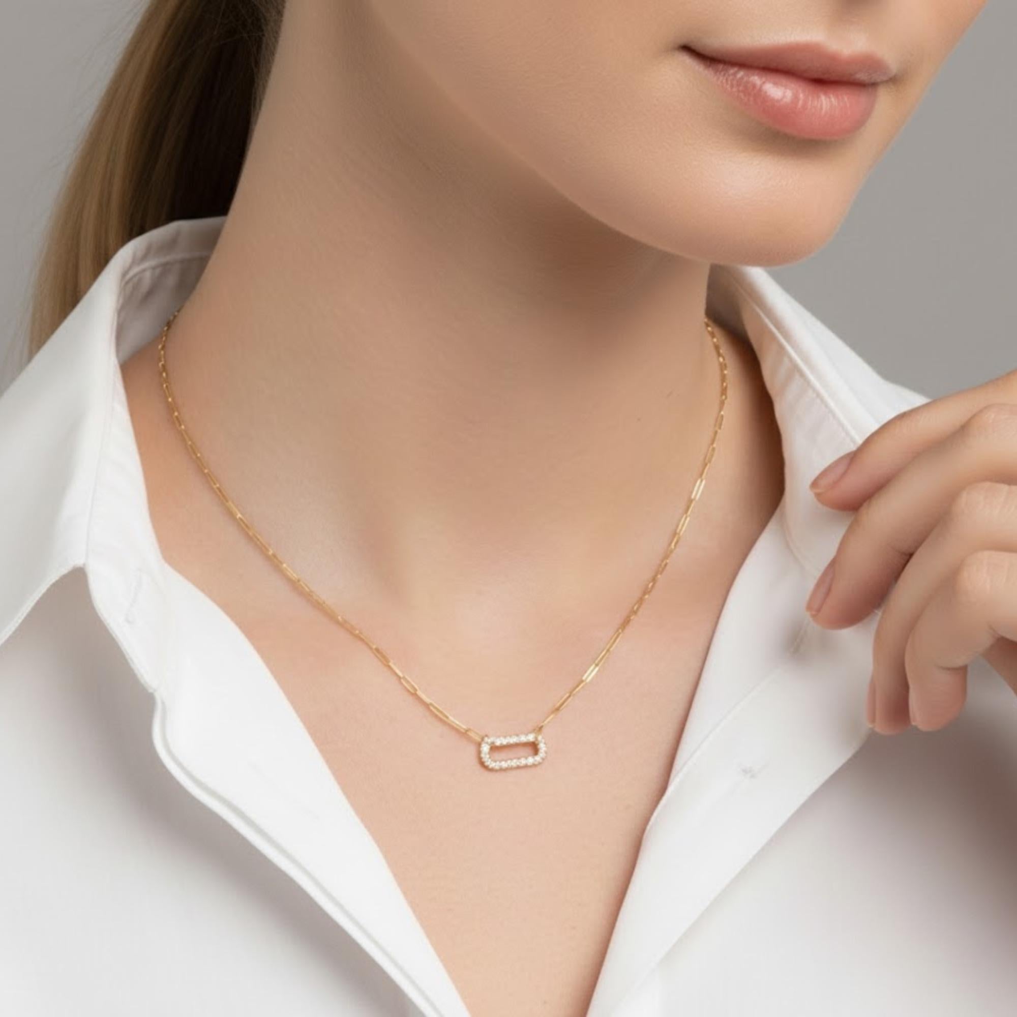 14K Gold Single Diamond Cable Necklace, Lab Grown White Diamond, Paperclip Style Chain, Adjustable 16-20 in, Elegant Everyday Jewelry