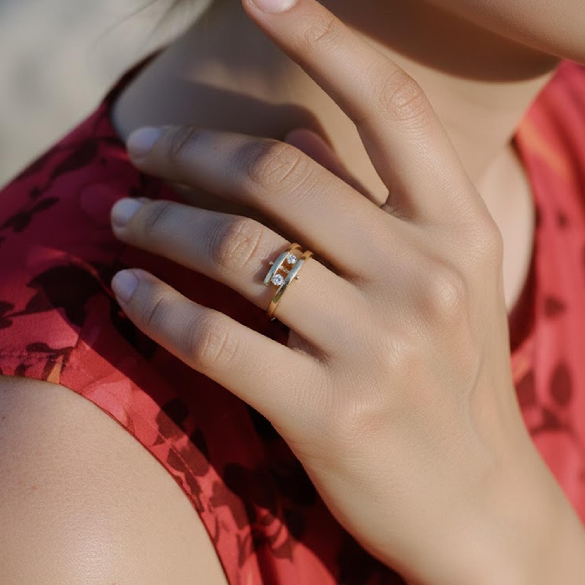 Diamond Torii Gate Ring – 14K Solid Gold Lab Grown Diamond Ring, Minimalist Sacred Japanese Inspired Jewelry