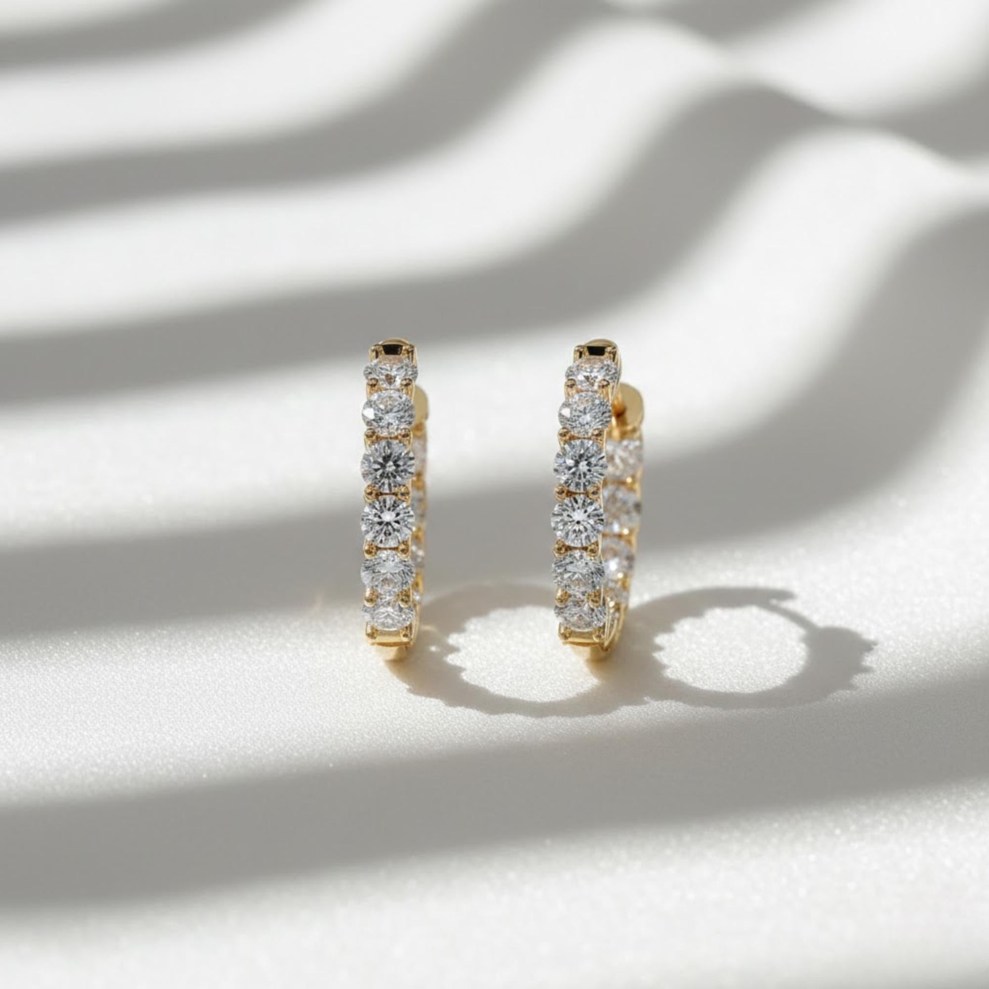 14K Solid Gold Round Lab Grown Diamond Hoop Earrings