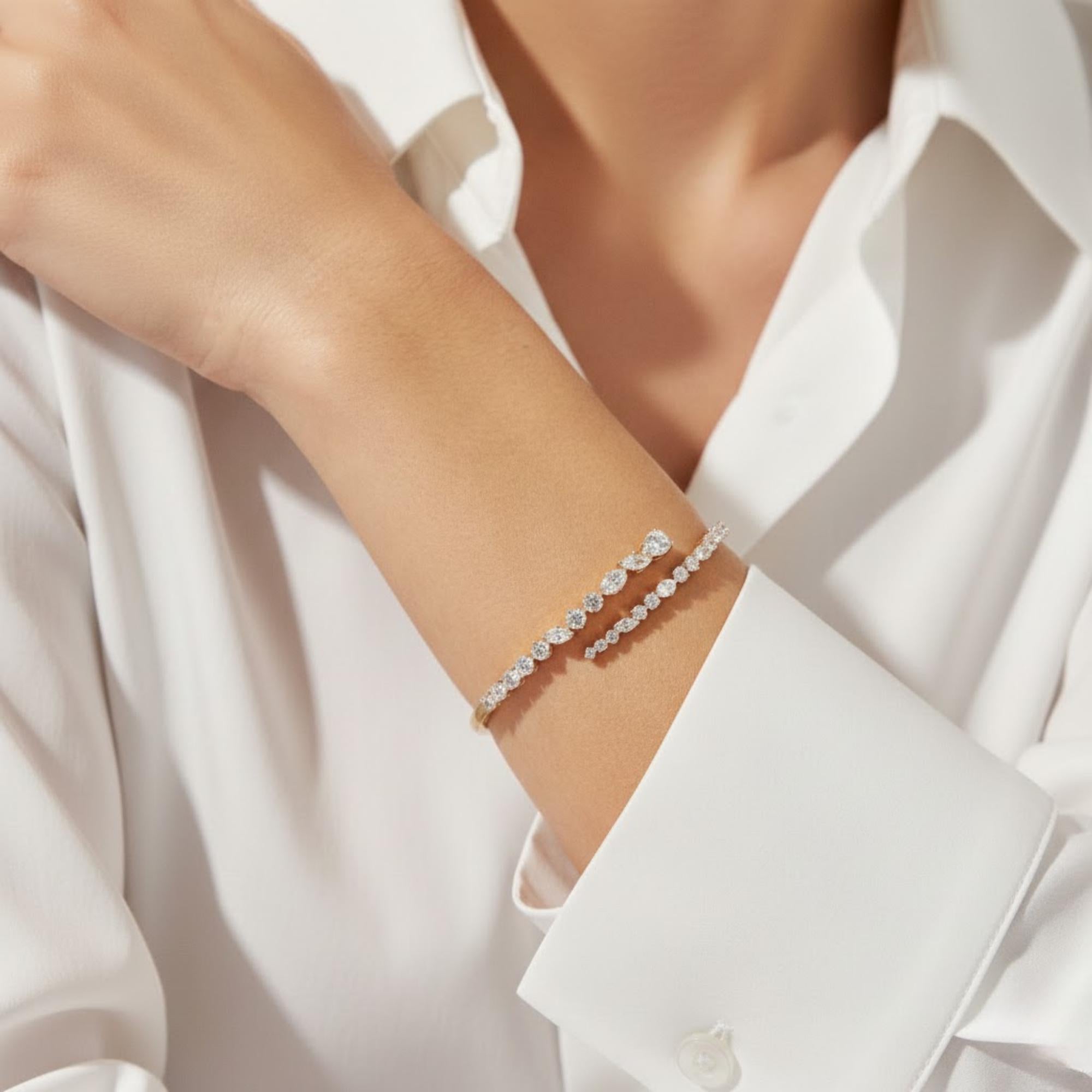 6.00 CT Lab Grown Diamond Bypass Cuff Bracelet – 14K Solid Gold Statement Bangle, E-F VS1 Luxury Fine Jewelry