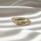 3 Stone Diamond Crossover Ring 14K White Gold – Round Brilliant Cut 0.30 CTW G SI Fine Diamond Statement Ring
