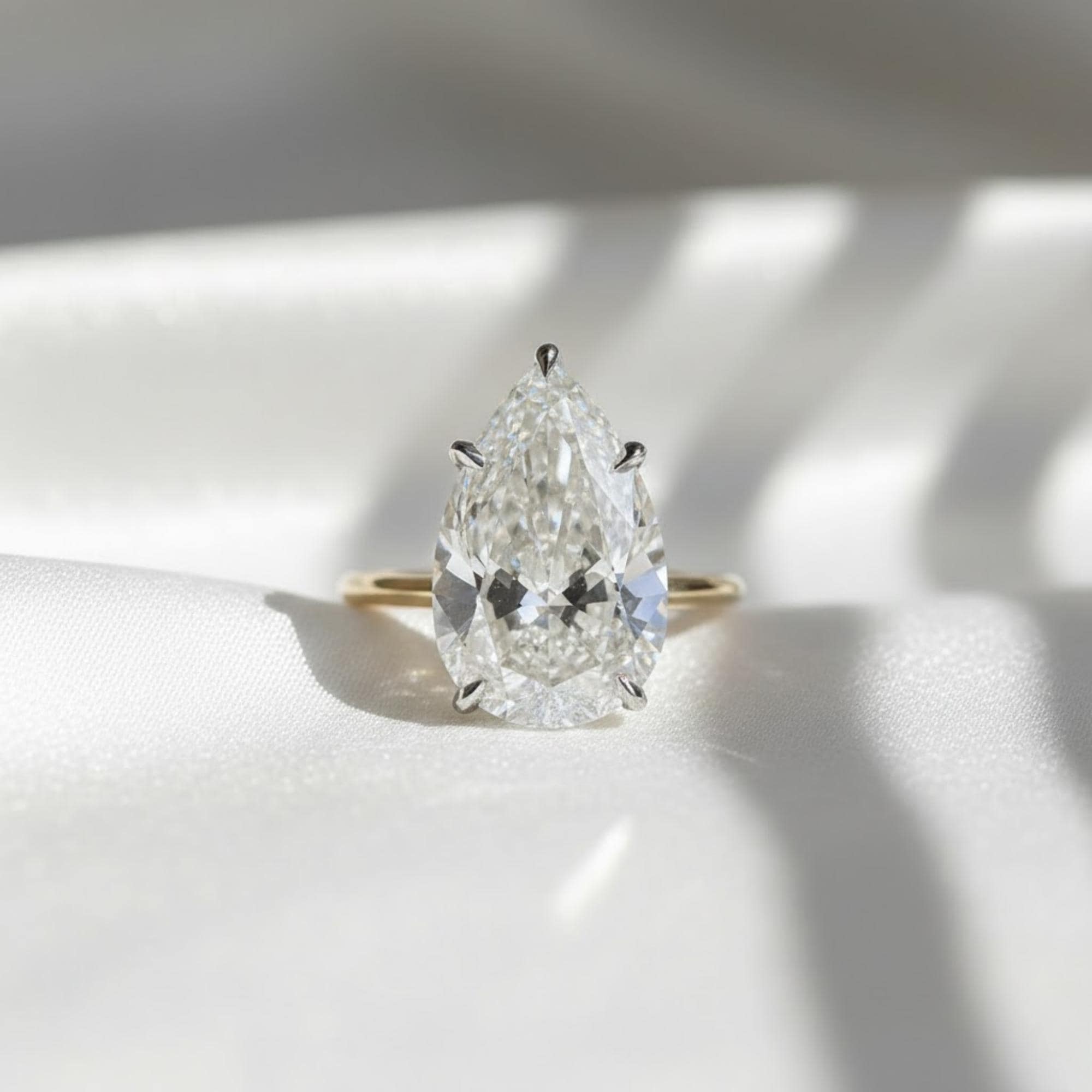 5.21 Ct Pear Lab Grown Diamond Engagement Ring IGI Certified F VS1 14K Gold Two Tone Solitaire Ring