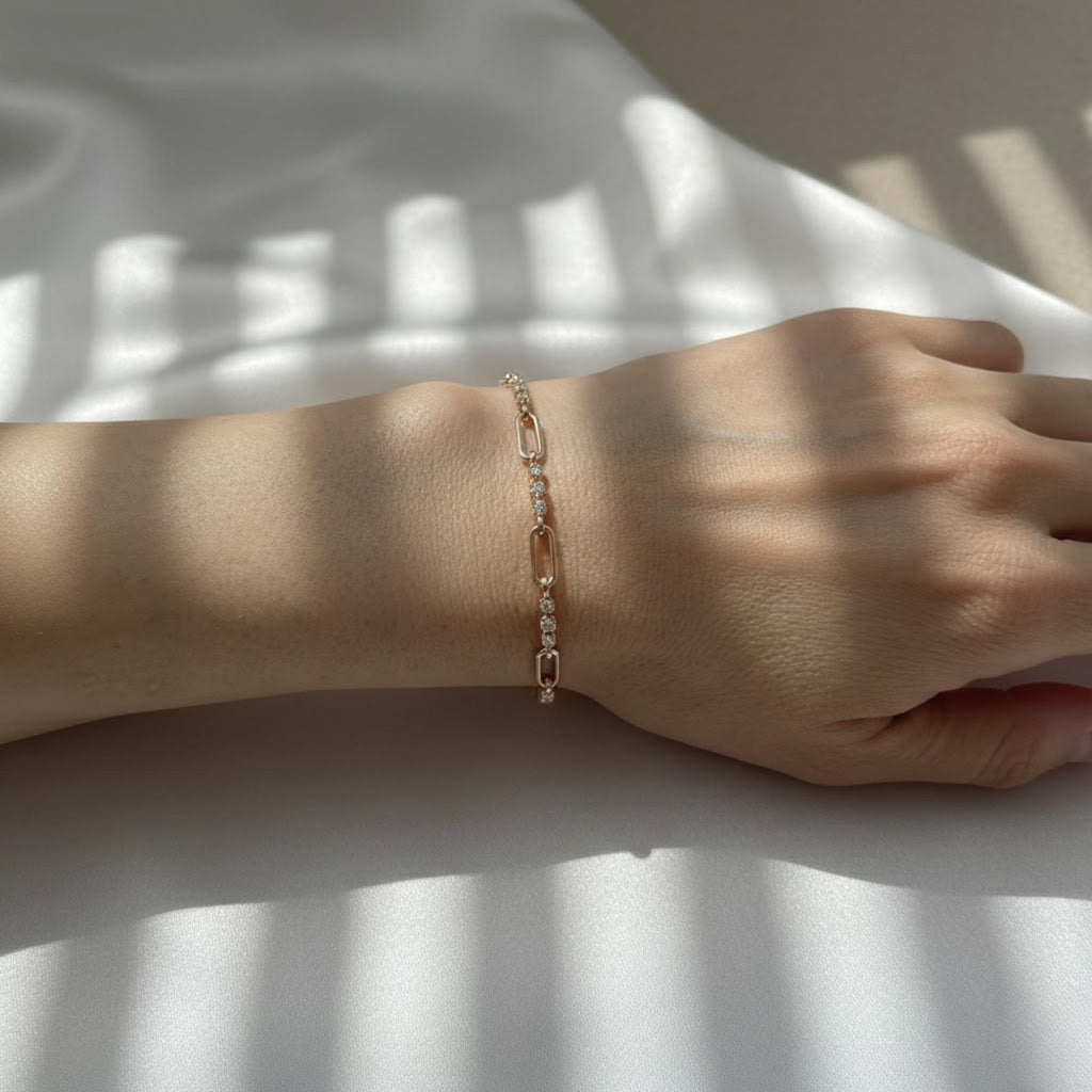 3 Stone Diamond Paperclip Bracelet 14K Gold 0.54 CTW E F VS1 Lab Grown Diamond Chain Link Bracelet
