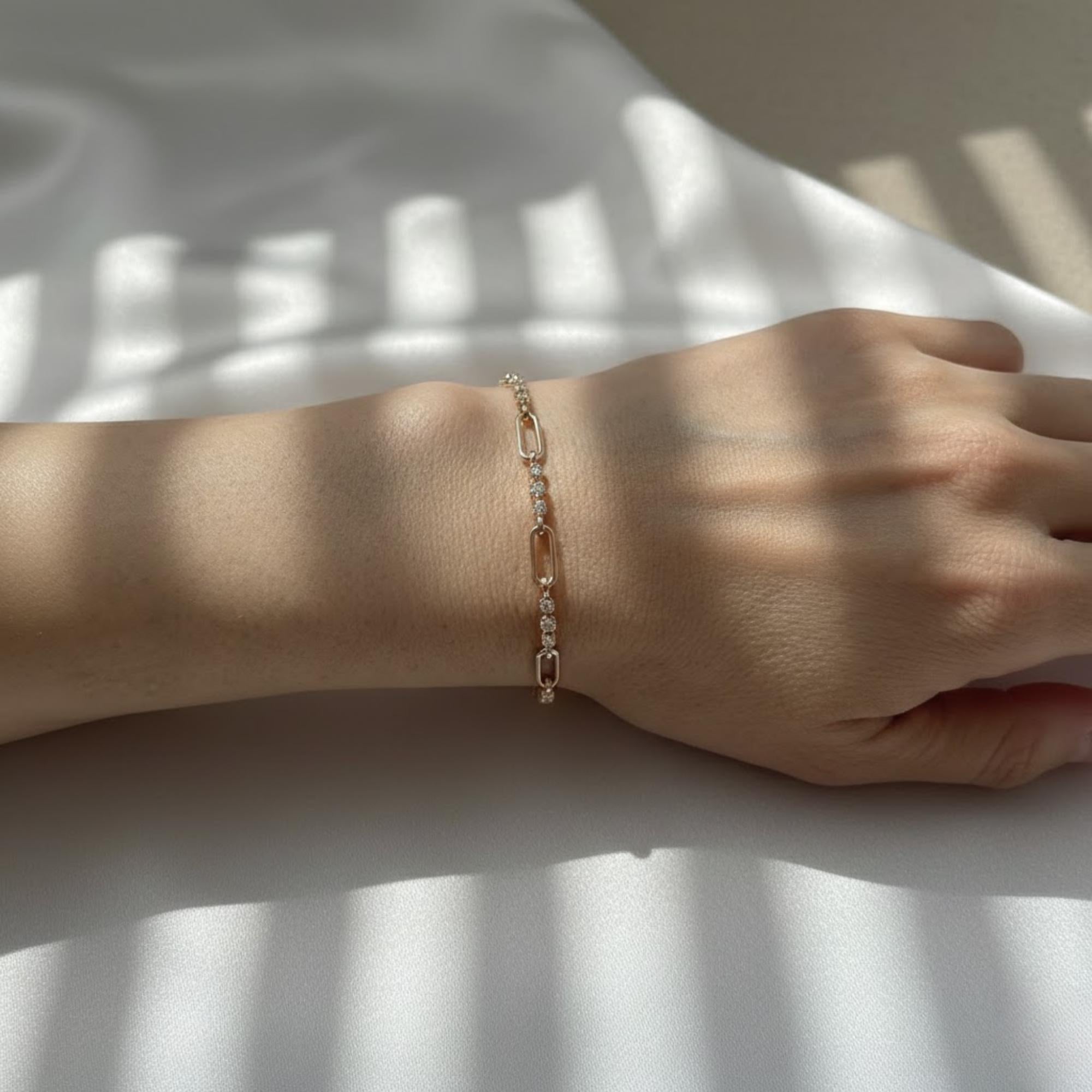3 Stone Diamond Paperclip Bracelet 14K Gold 0.54 CTW E F VS1 Lab Grown Diamond Chain Link Bracelet