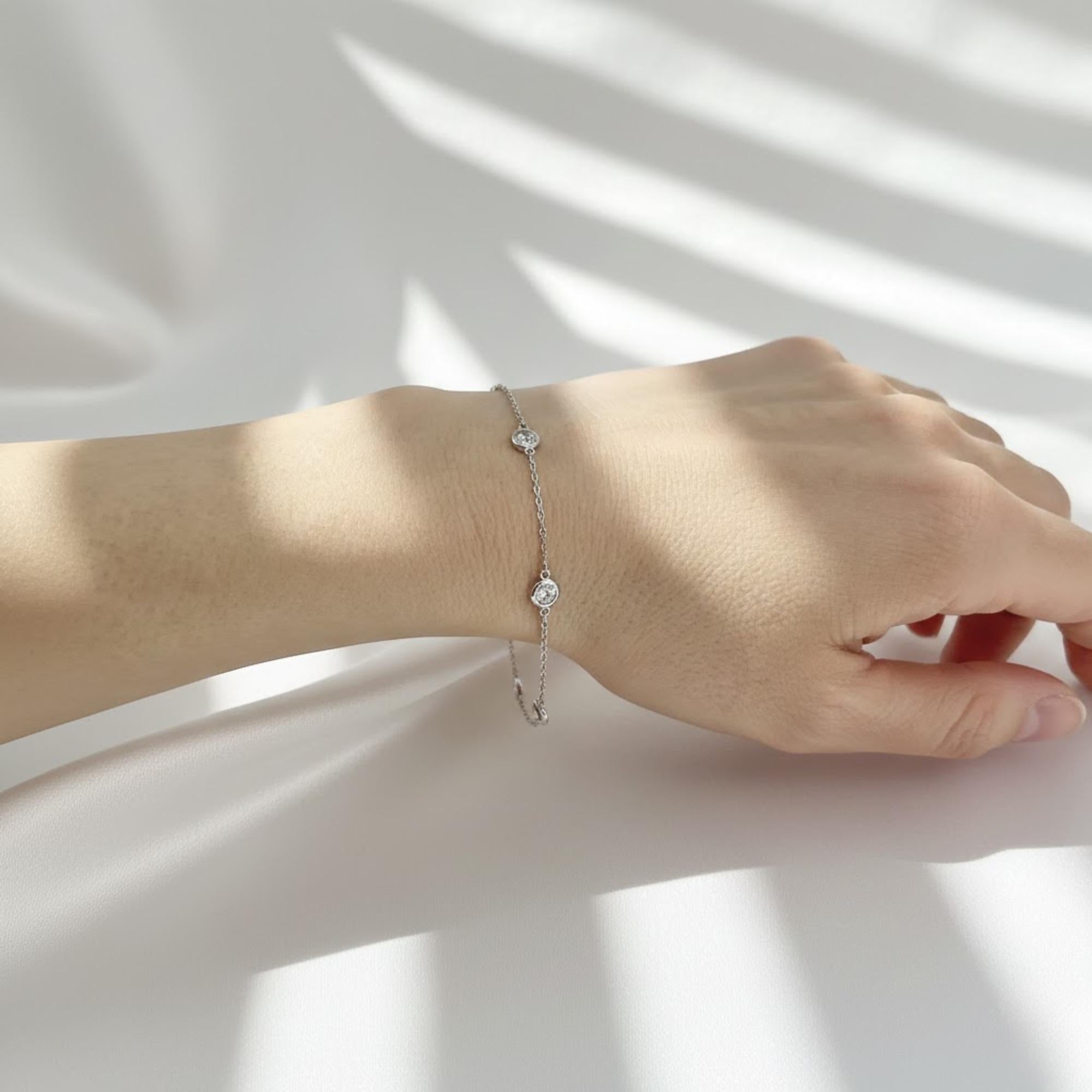 1.08 CTW Lab Grown Diamond Station Bracelet 14K Gold 5 Stone Bezel Set E F VS1 Luxury Diamond Bracelet