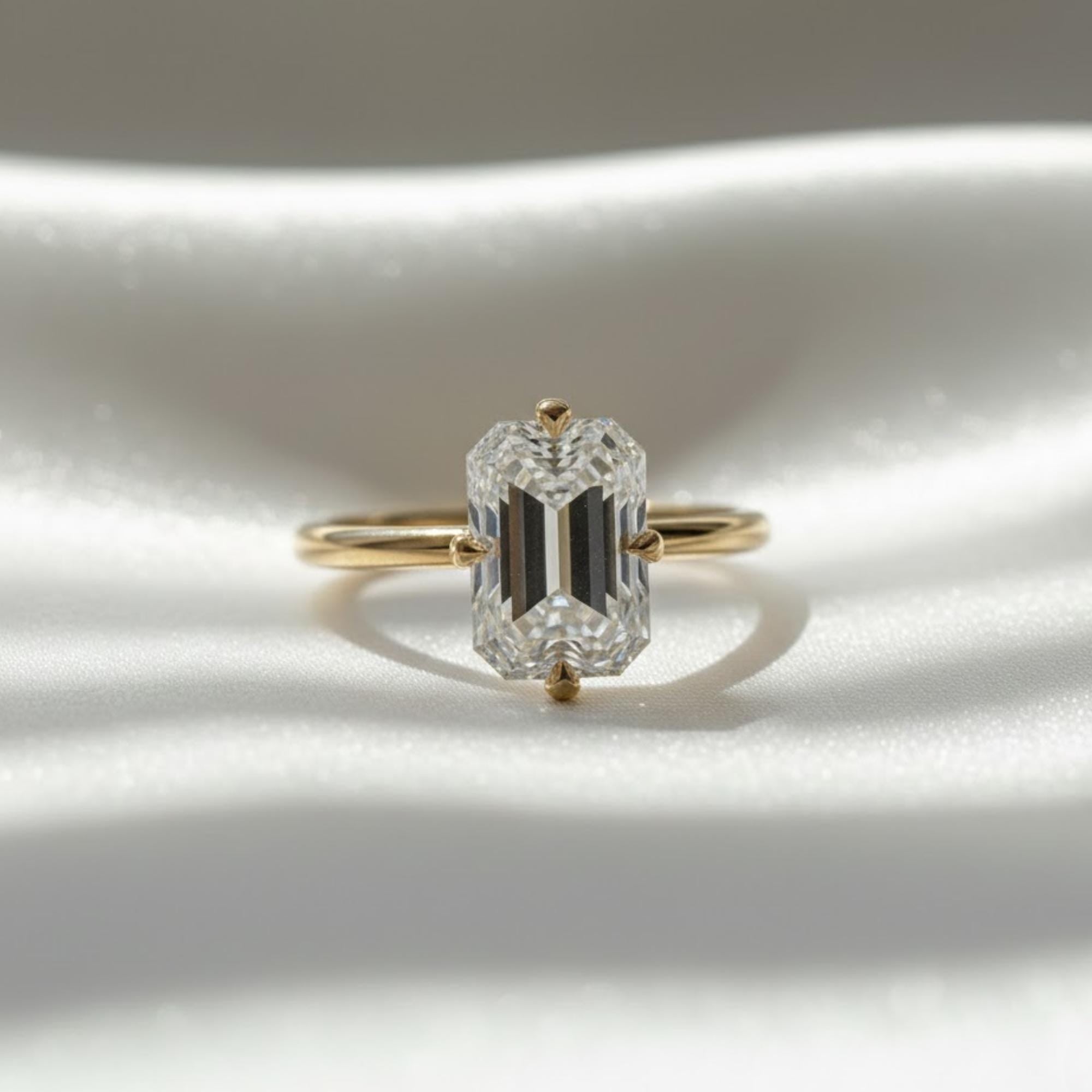 2.70 Ct Emerald Cut Lab Grown Diamond Ring IGI Certified VS2 10K 14K Gold High Profile Solitaire Engagement Ring