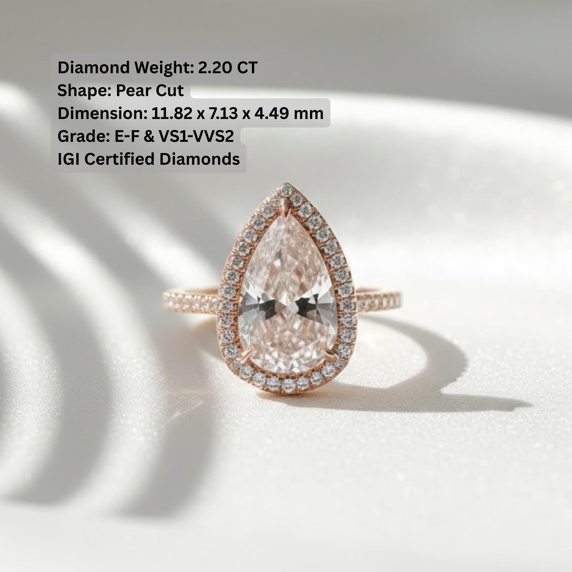 2.77 Ct Pear Halo Diamond Ring GIA Certified 14K Rose Gold E F VS1 Luxury Investment Engagement Ring