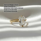 2.70 Ct Emerald Cut Lab Grown Diamond Ring IGI Certified VS2 10K 14K Gold High Profile Solitaire Engagement Ring