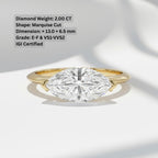 East West Marquise Diamond Ring | 2 Carat Lab Grown Solitaire | 14K Gold V Prong Engagement Ring By Mirae Jewelry
