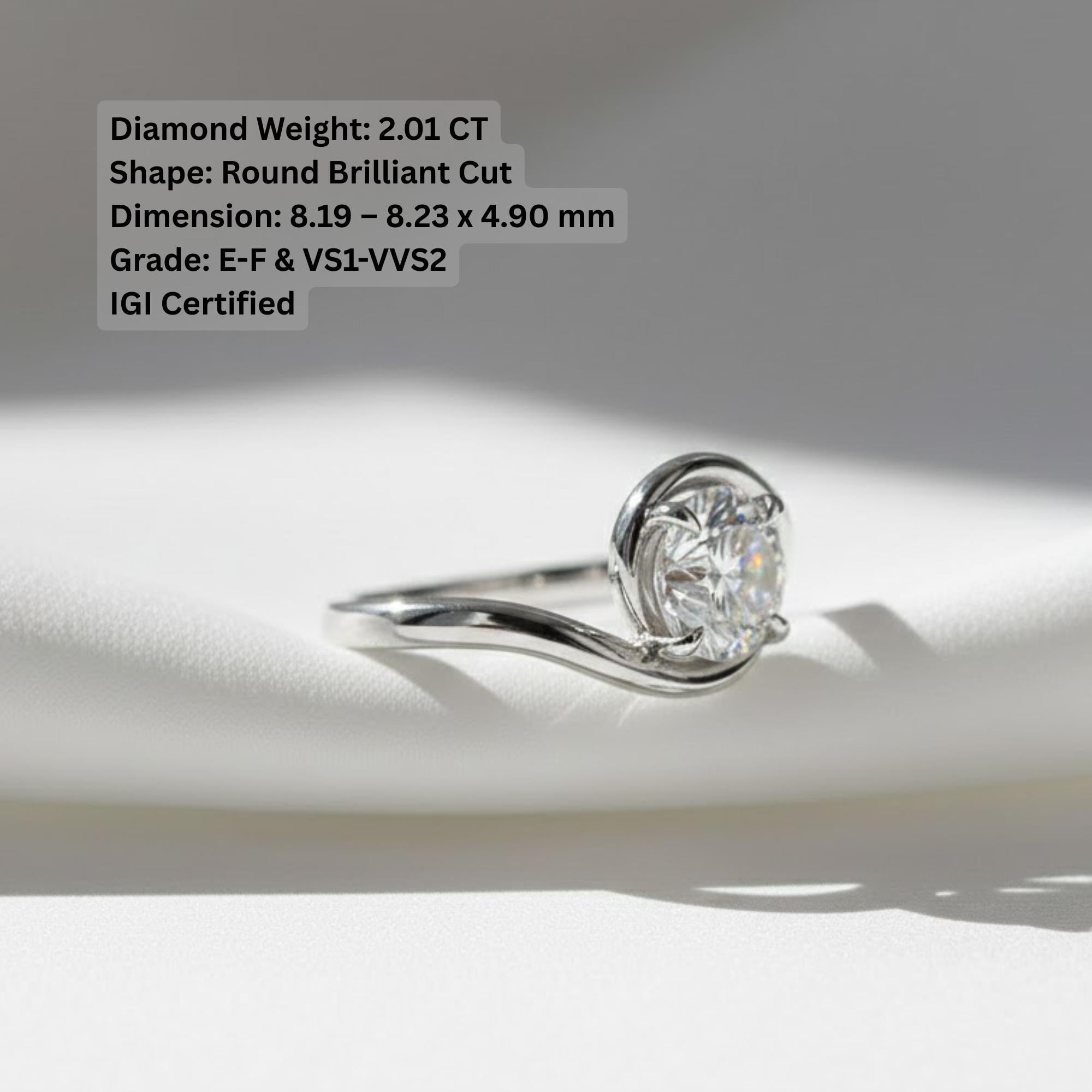 2 CT Solitaire Round Brilliant Cut Crossover Lab Grown Diamond Ring | Modern Bypass Brilliant Cut Ring | Sculptural 18K Gold Engagement Ring