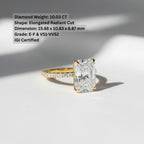 Exceptional 10 Carat Elongated Radiant Cut Lab Grown Diamond Engagement Ring With Side Stones / 18K Gold / IGI Certified