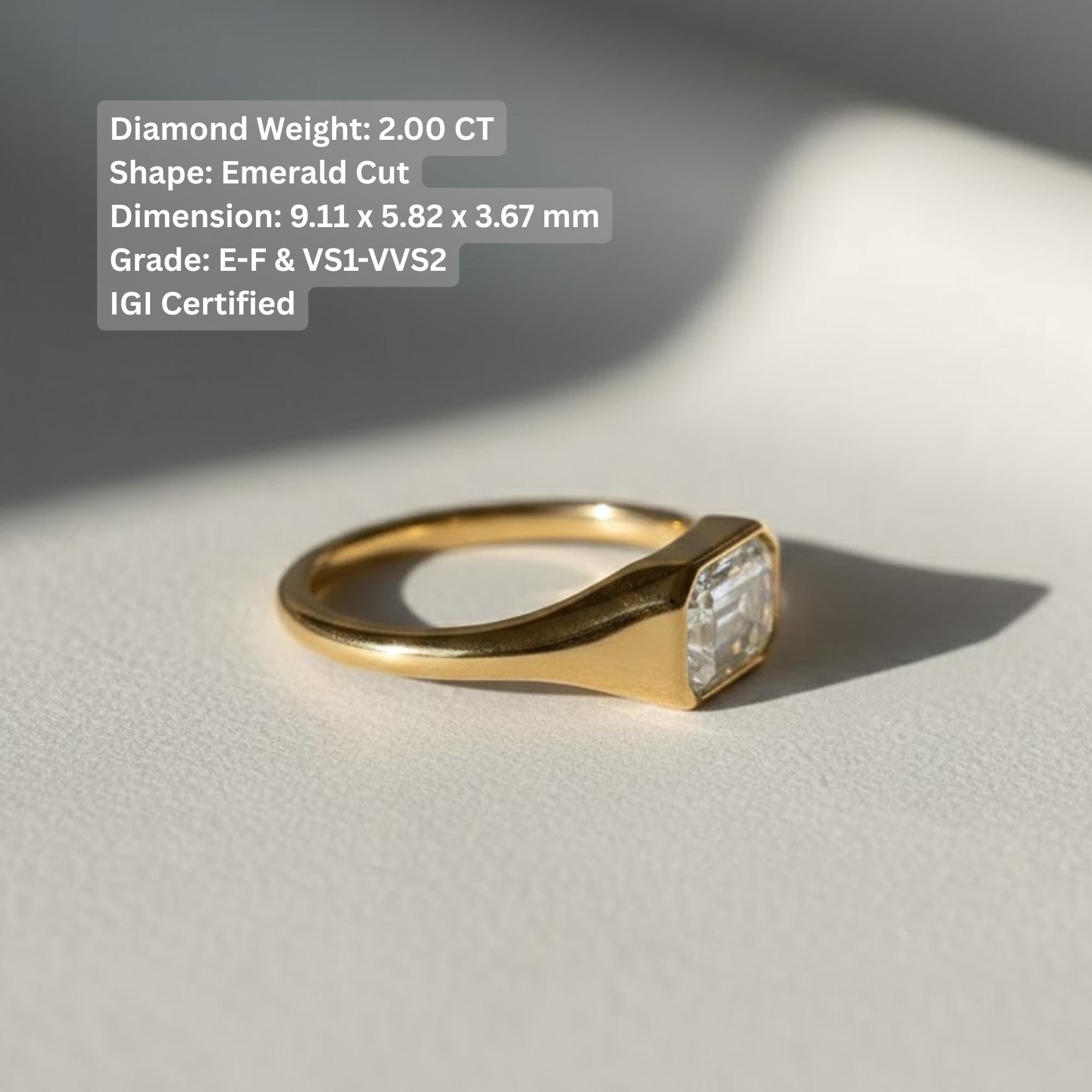 2 Carat Emerald Cut Lab Grown IGI Certified Diamond Signet Ring