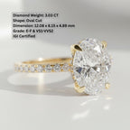 3 Carat Oval Lab Grown Diamond Engagement Ring with Hidden Halo, IGI Certified F Color VS2 Clarity, 14k Gold Wedding Band By Mirae Jewelry