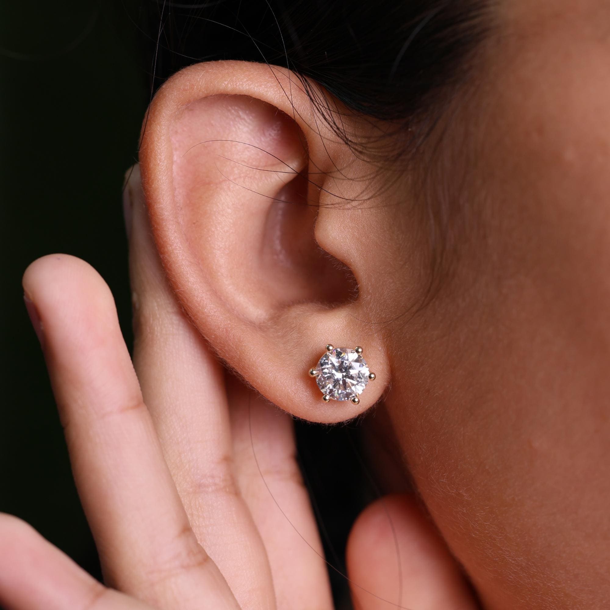Round Lab Grown Diamond 6 Prong Stud Earrings