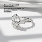 5 Carat Oval Lab Grown Diamond Three Stone Ring / Oval & Tapered Baguettes 3 Stone Ring / Luxury Trilogy Elegant Classic Engagement Ring